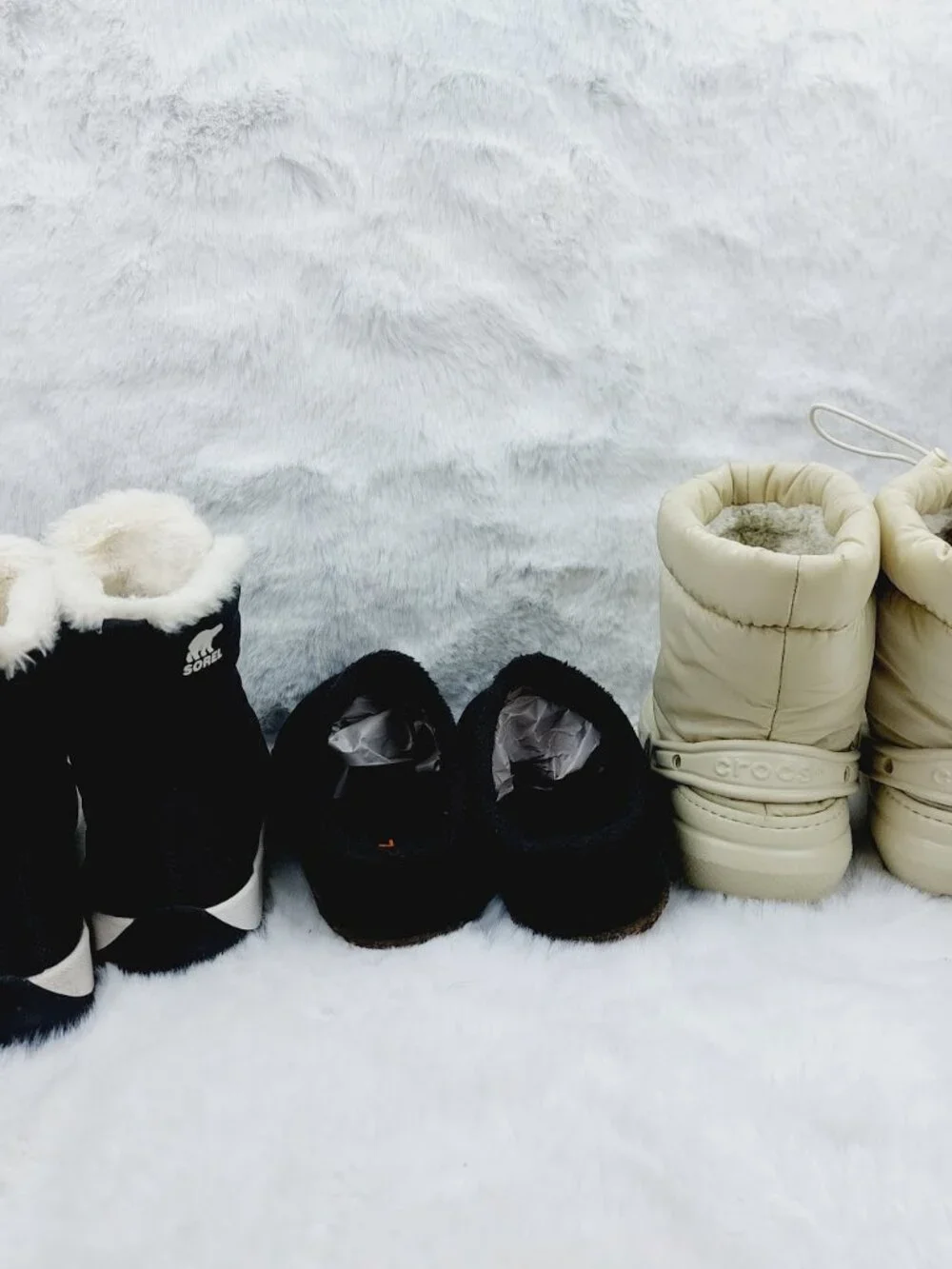 Set of 3 Sorel Crocs Girl's Black Cream Faux-Fur Snow Winter Boots Size US 3